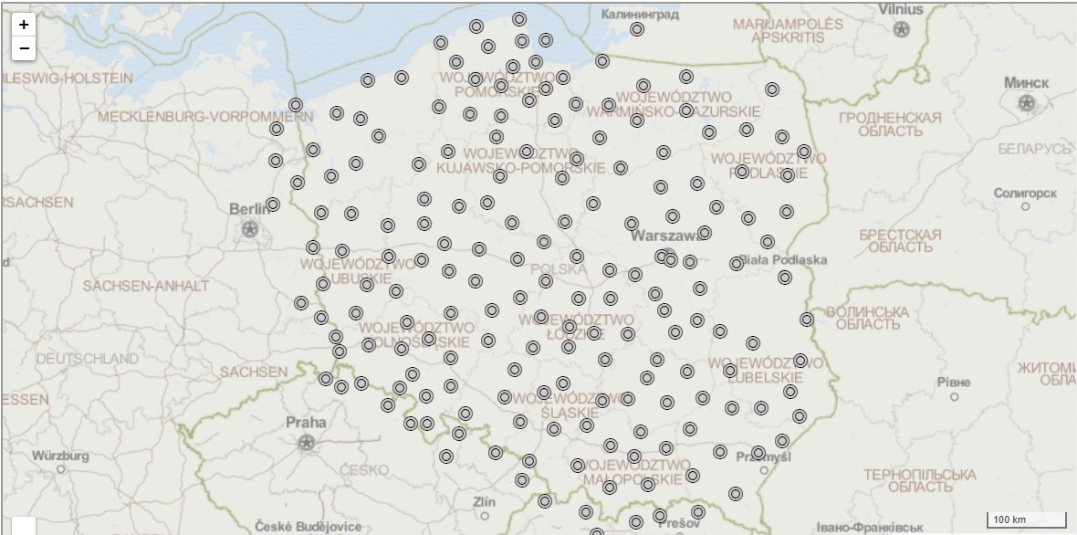 Mapa stacji referencyjnych GNSS