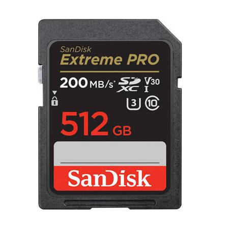 SANDISK EXTREME PRO SDXC 512GB 200/140 MB/s UHS-I U3 memory card (SDSDXXD-512G-GN4IN)