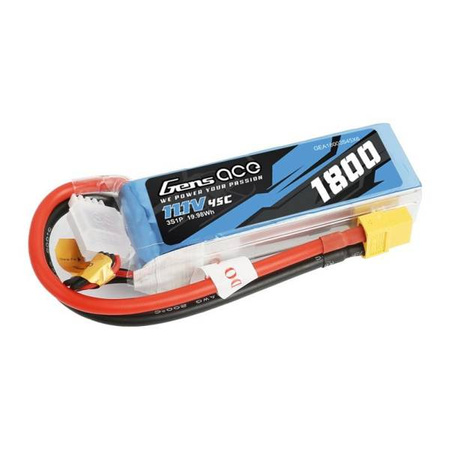 GensAce LiPo 1800mAh 11.1V 45C 3S1P XT60 battery