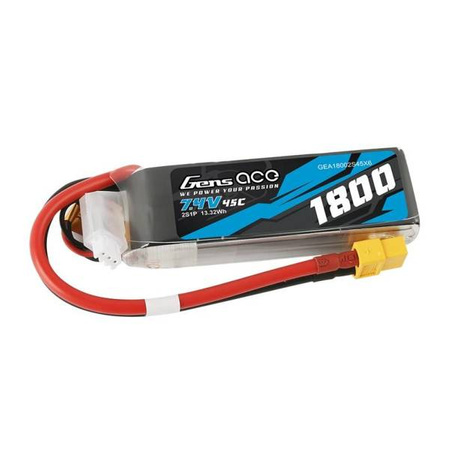 GensAce LiPo 1800mAh 7.4V 45C 2S1P XT60 battery