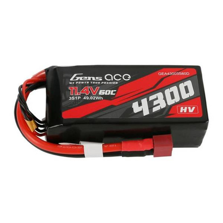 Gens Ace 4300mAh 11.4V 60C 3S1P T-Plug Battery