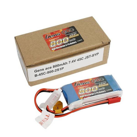 GensAce LiPo 800mAh 7.4V 45C 2S1P battery