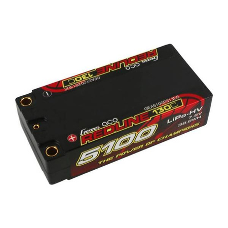 Gens Ace Redline Series 5100mAh 7.6V 130C 2S2P HardCase HV Lipo Battery