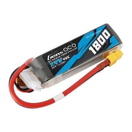 GensAce LiPo 1800mAh 7.4V 45C 2S1P XT60 battery