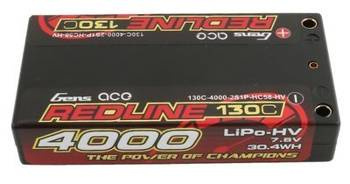 Gens Ace Redline Series 4000mAh 7.6V 130C 2S1P HardCase HV Lipo Battery