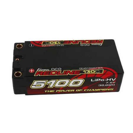 Gens Ace Redline Series 5100mAh 7.6V 130C 2S2P HardCase HV Lipo Battery